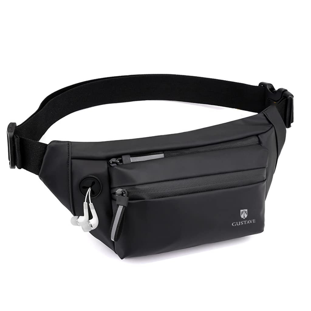 GUSTAVE Waist Bag for Men Women with Adjustable Strap and Headphone Jack, Large Waterproof Chest Bag Fanny Pack for Hiking Travel Camping Running Sports Outdoors with 4-Zipper Pockets GUSTAVE Waist Bag for Men Women with Adjustable Strap and Headphone Jack, Large Waterproof Chest Bag Fanny Pack for Hiking Travel Camping Running Sports Outdoors with 4-Zipper Pockets